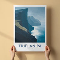 Traelanipa Poster - Faroe Islands Travel Art - Steep Sea Cliffs Wall Decor