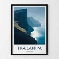 Traelanipa Poster - Faroe Islands Travel Art - Steep Sea Cliffs Wall Decor
