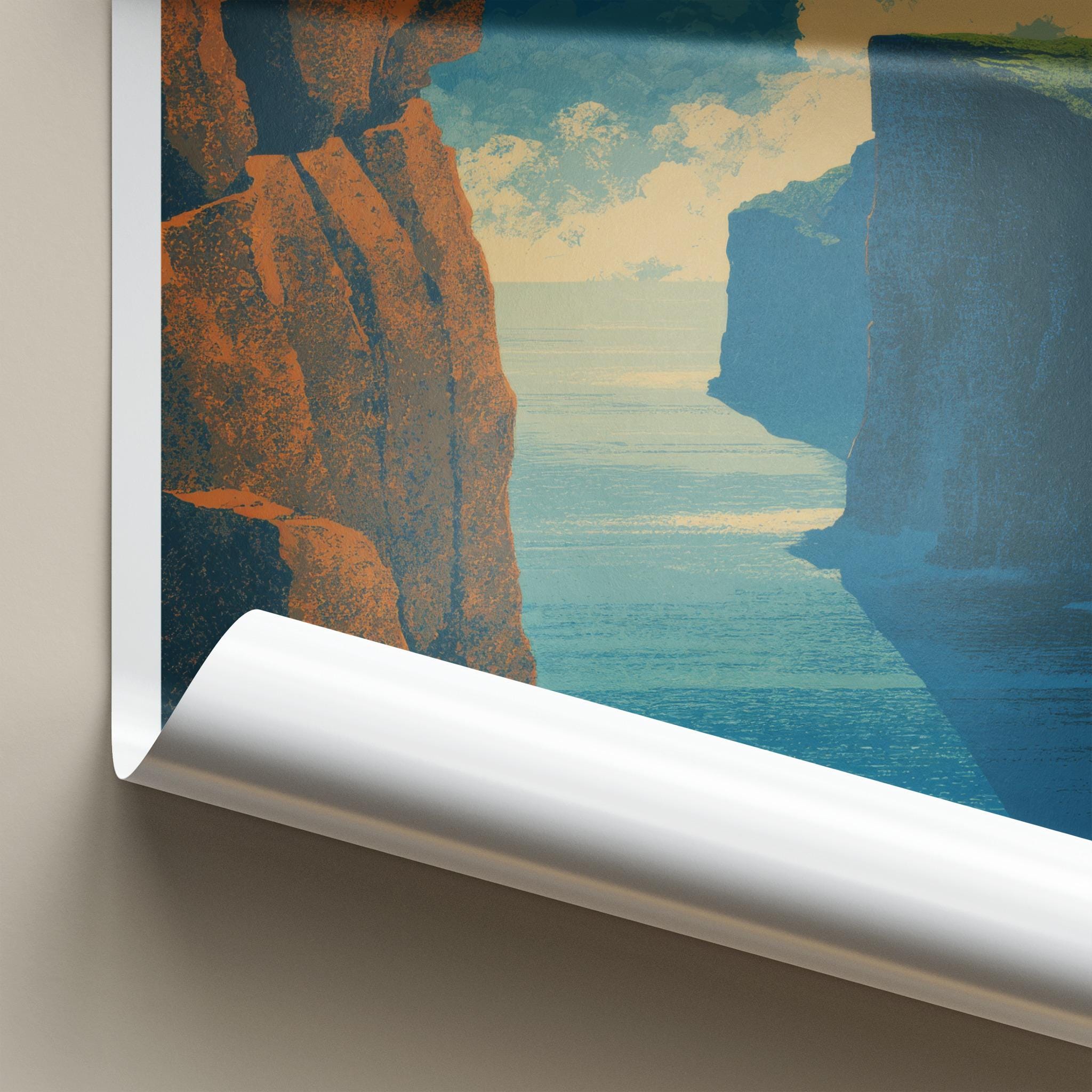 Traelanipa Poster - Faroe Islands Travel Art - Towering Ocean Cliffs Home Decor