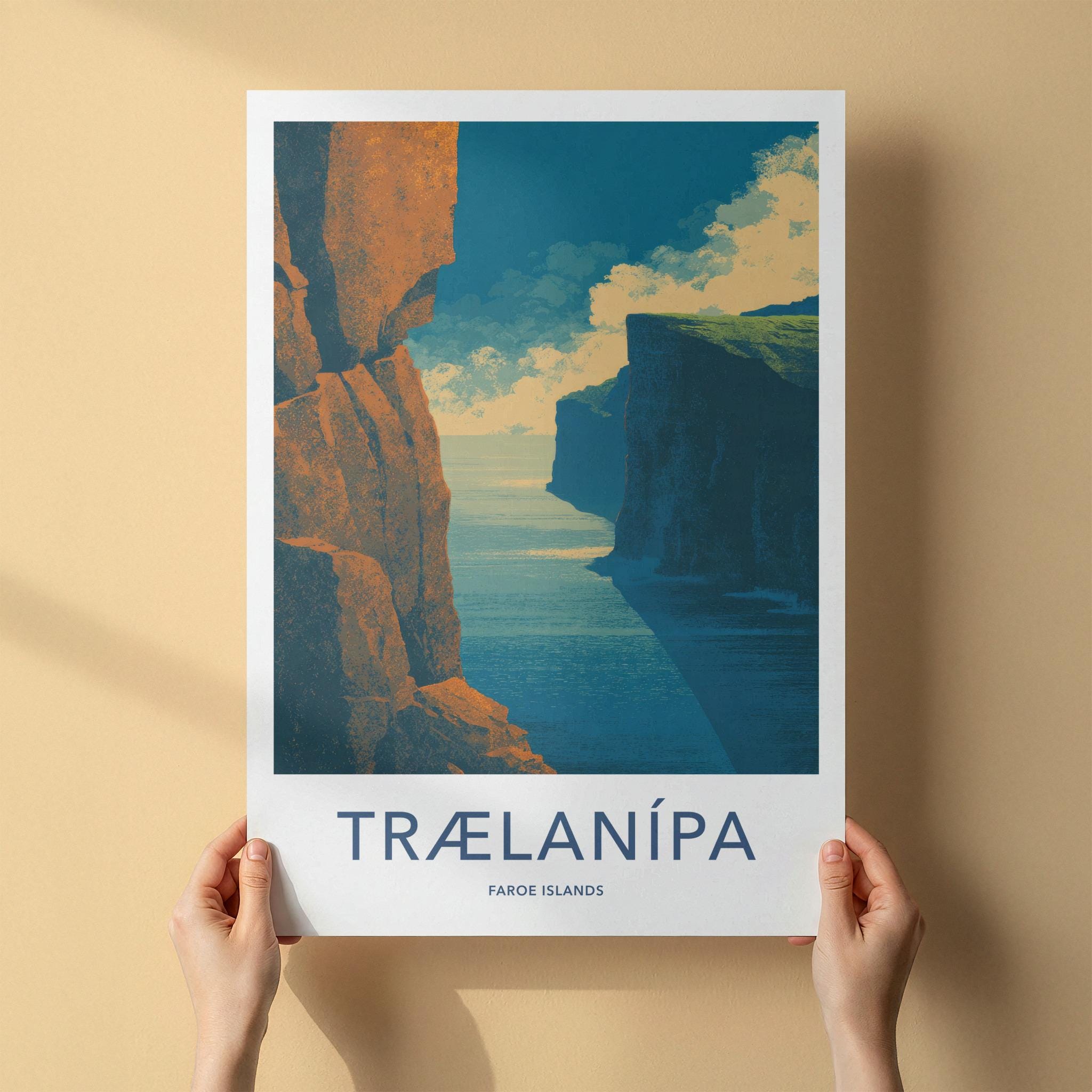 Traelanipa Poster - Faroe Islands Travel Art - Towering Ocean Cliffs Home Decor