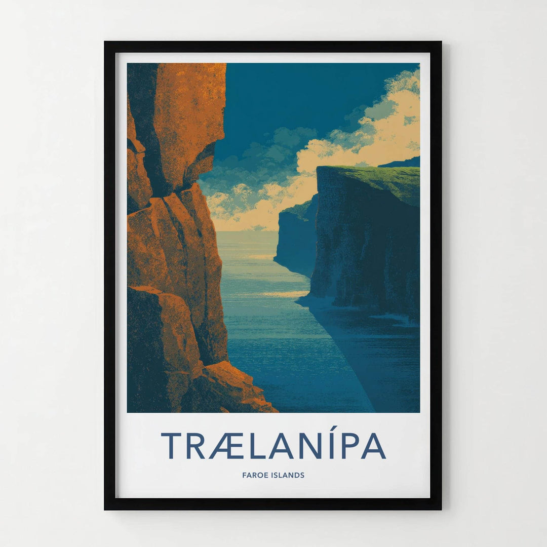 Traelanipa Poster - Faroe Islands Travel Art - Towering Ocean Cliffs Home Decor