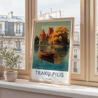TRAKU PILIS Poster - Lithuania Travel Art - Autumn Castle Lake Home Decor