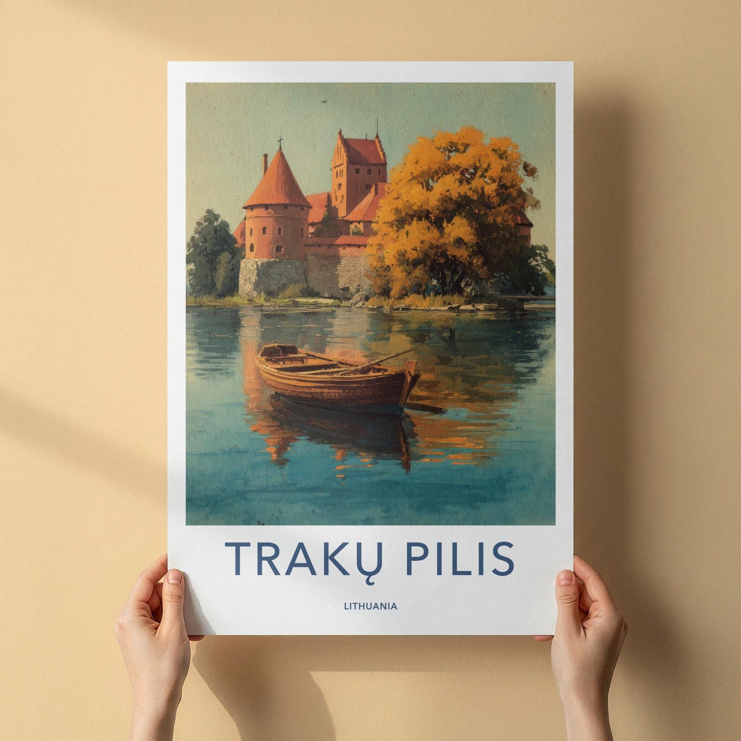 TRAKU PILIS Poster - Lithuania Travel Art - Autumn Castle Lake Home Decor