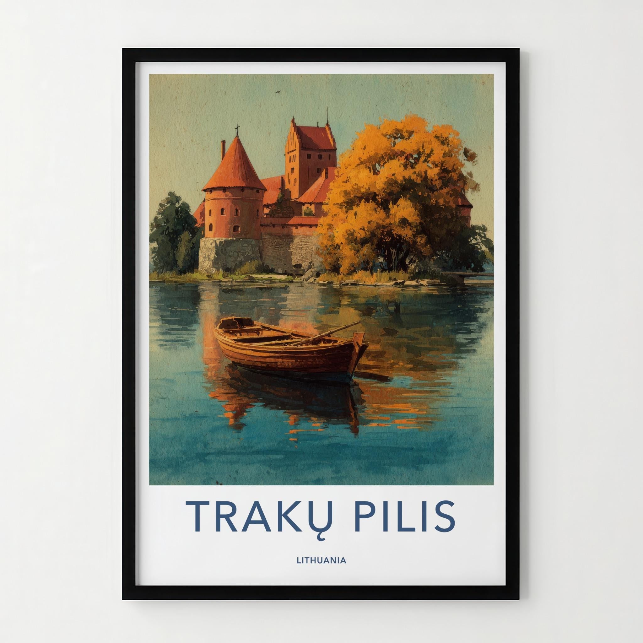 TRAKU PILIS Poster - Lithuania Travel Art - Autumn Castle Lake Home Decor