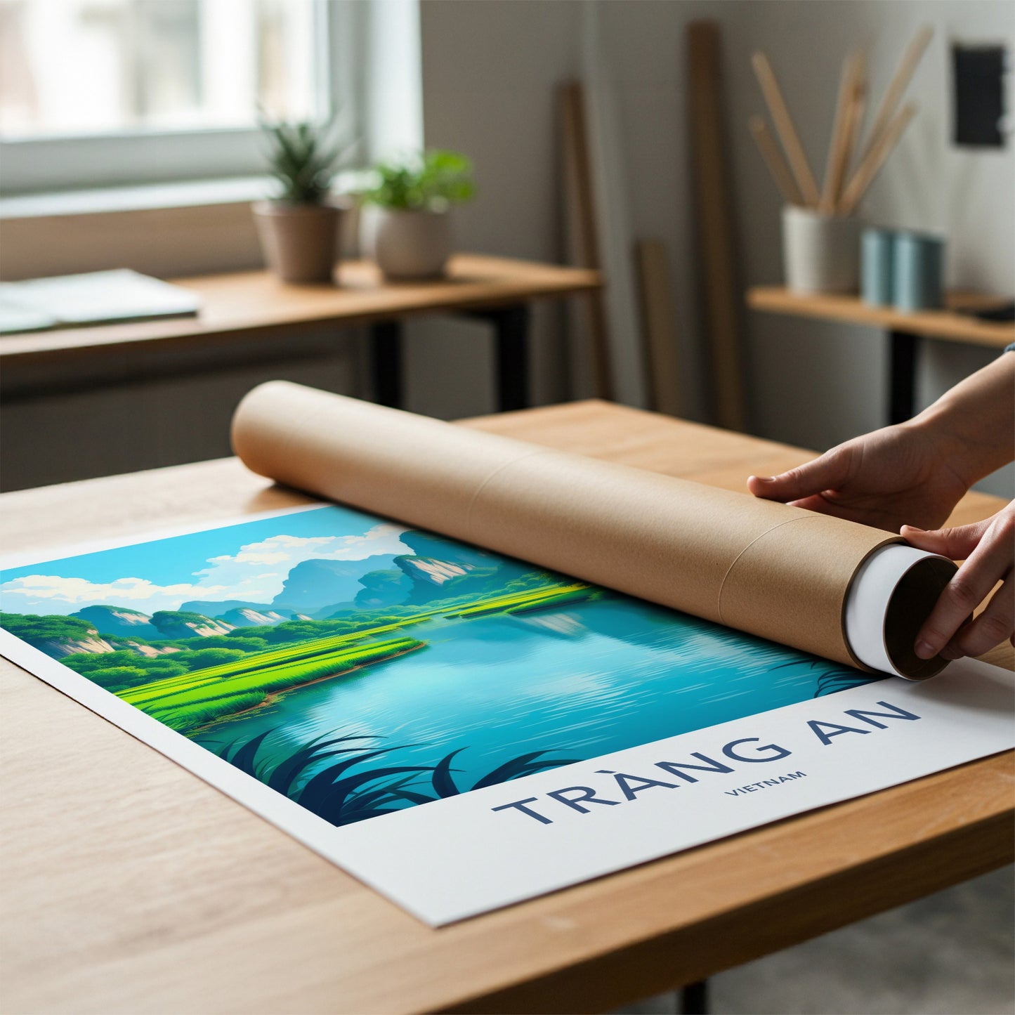 Trang An Poster - Vietnam Travel Art - Emerald Water Pathways Home Decor