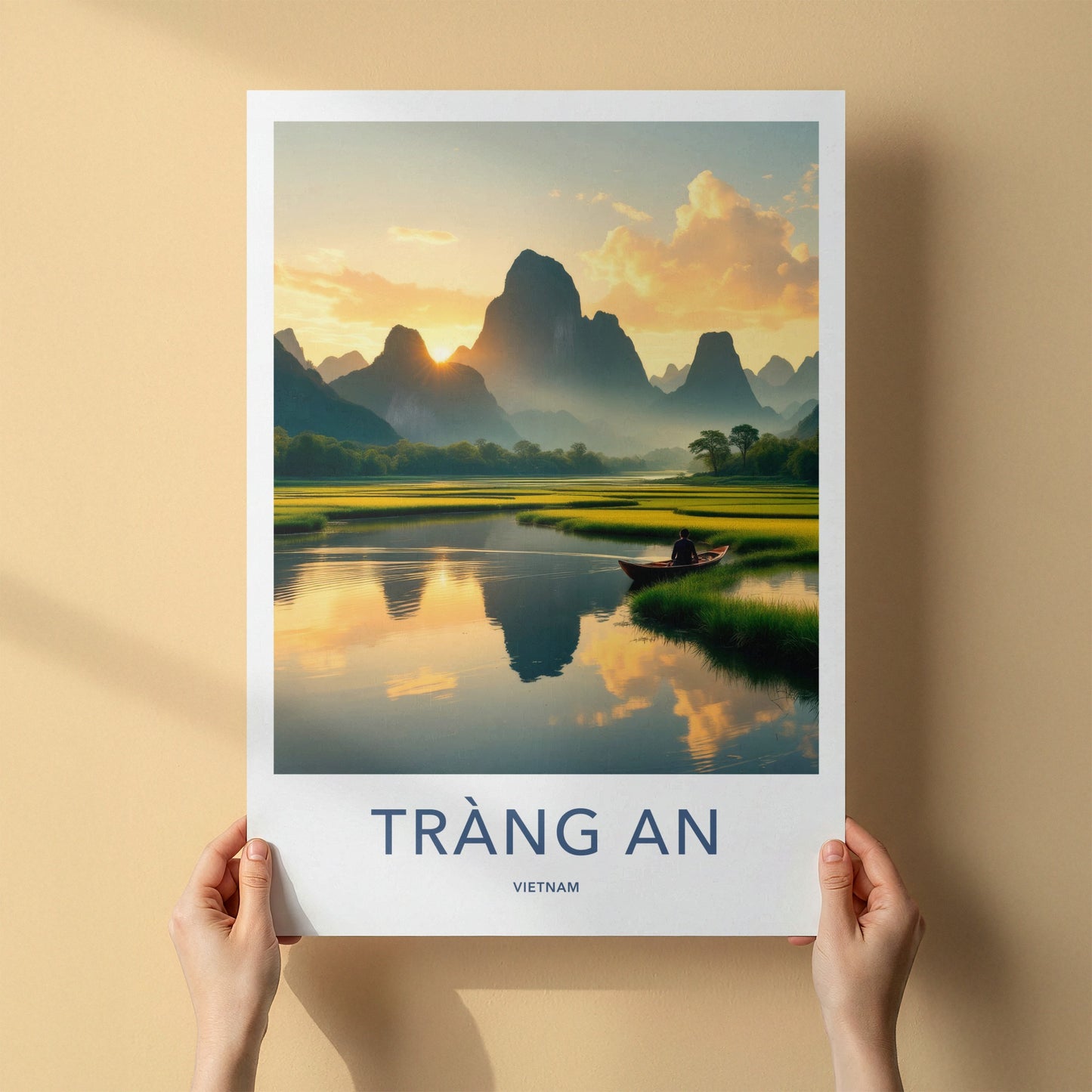 Trang An Poster - Vietnam Travel Art - Mountains River Sunset Home Decor