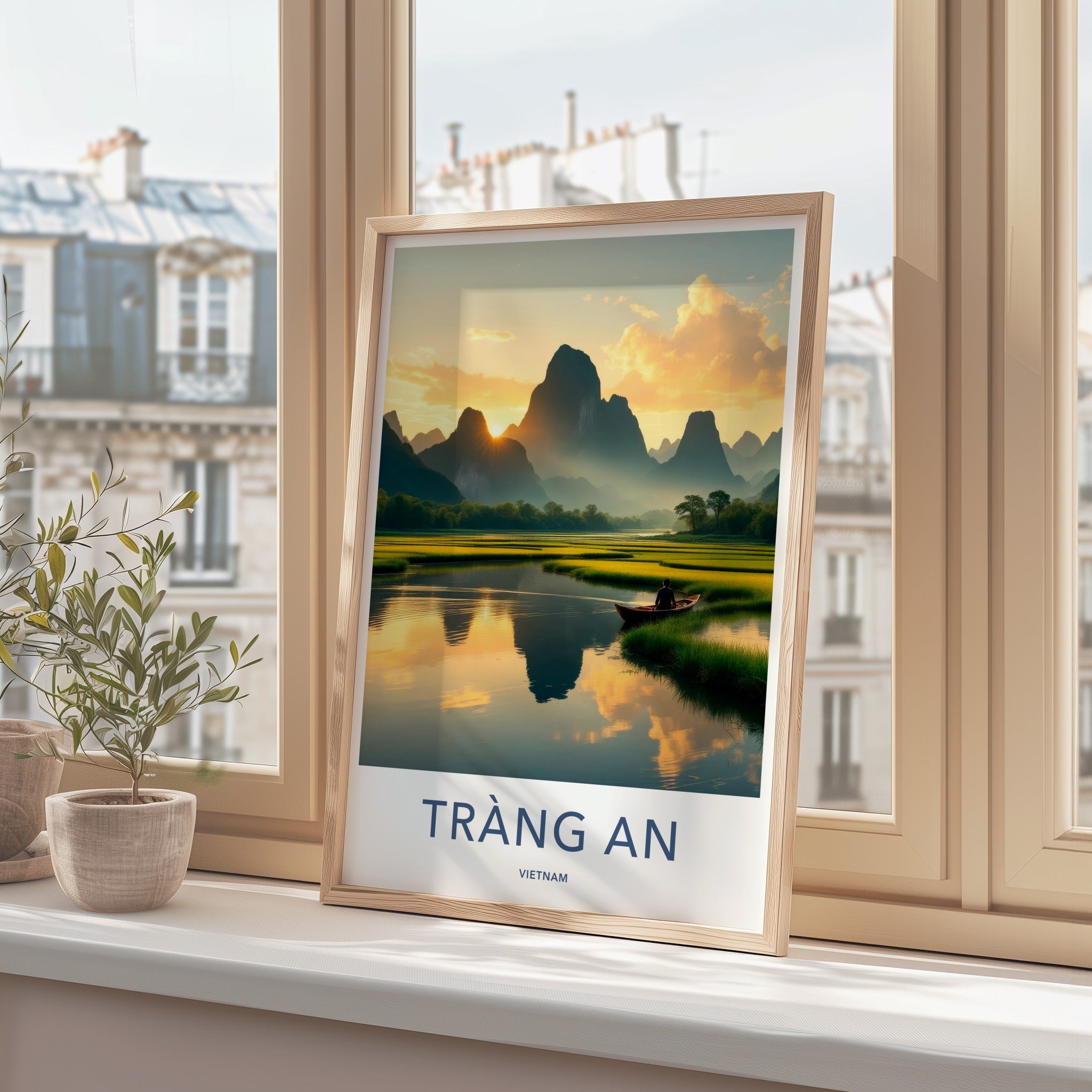 Trang An Poster - Vietnam Travel Art - Mountains River Sunset Home Decor