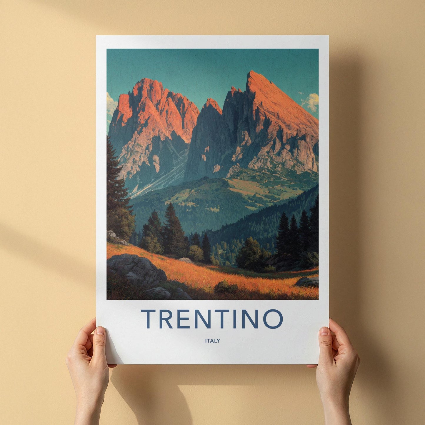 Trentino Poster - Italy Art Print - Dramatic Mountain Sunset Wall Decor