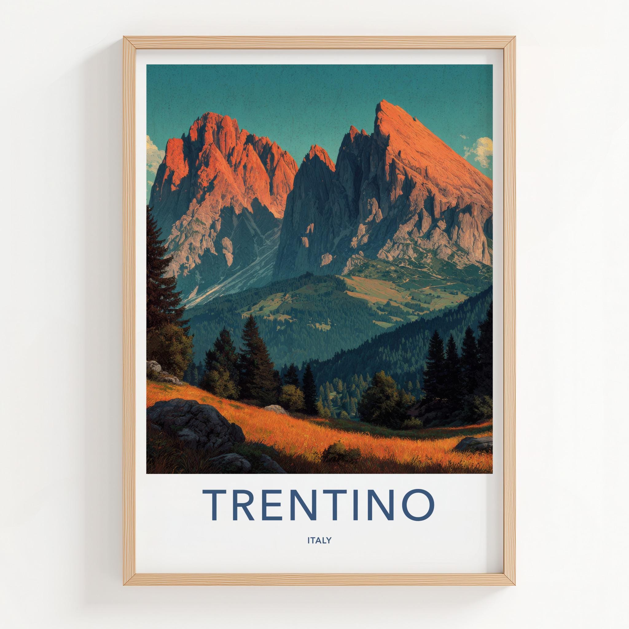 Trentino Poster - Italy Art Print - Dramatic Mountain Sunset Wall Decor