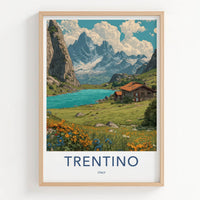 Trentino Poster - Italy Framed Art - Mountain Lake Cabin Home Art