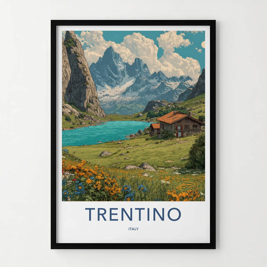 Trentino Poster - Italy Framed Art - Mountain Lake Cabin Home Art