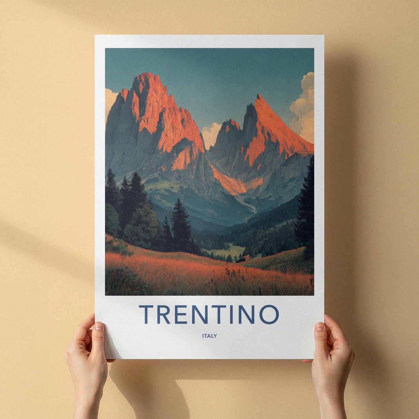 TRENTINO Poster - Italy Framed Print - Golden Mountain Peaks Lounge Decor