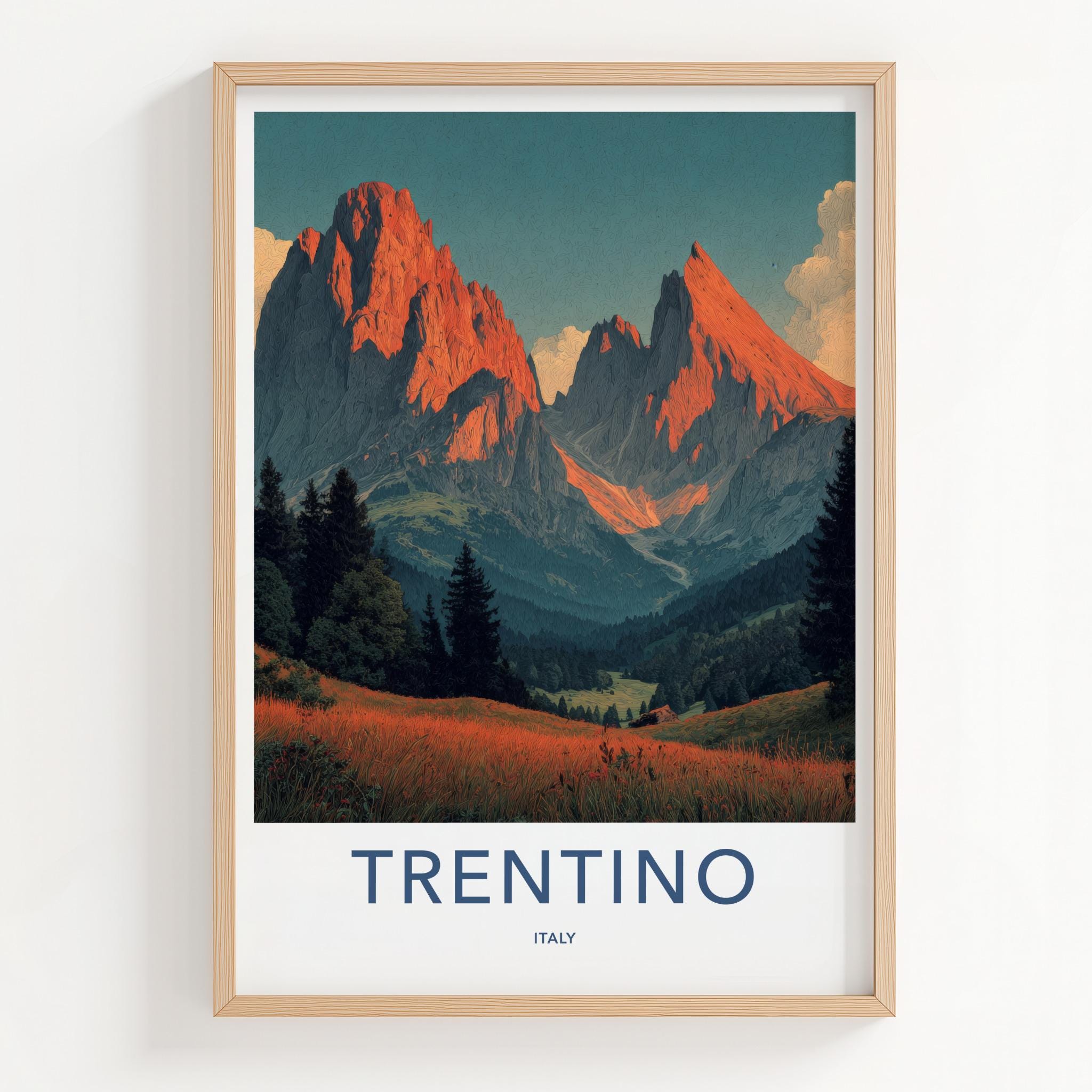 TRENTINO Poster - Italy Framed Print - Golden Mountain Peaks Lounge Decor