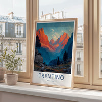 Trentino Poster - Italy Travel Art - Alpenglow Mountain Peaks Wall Decor