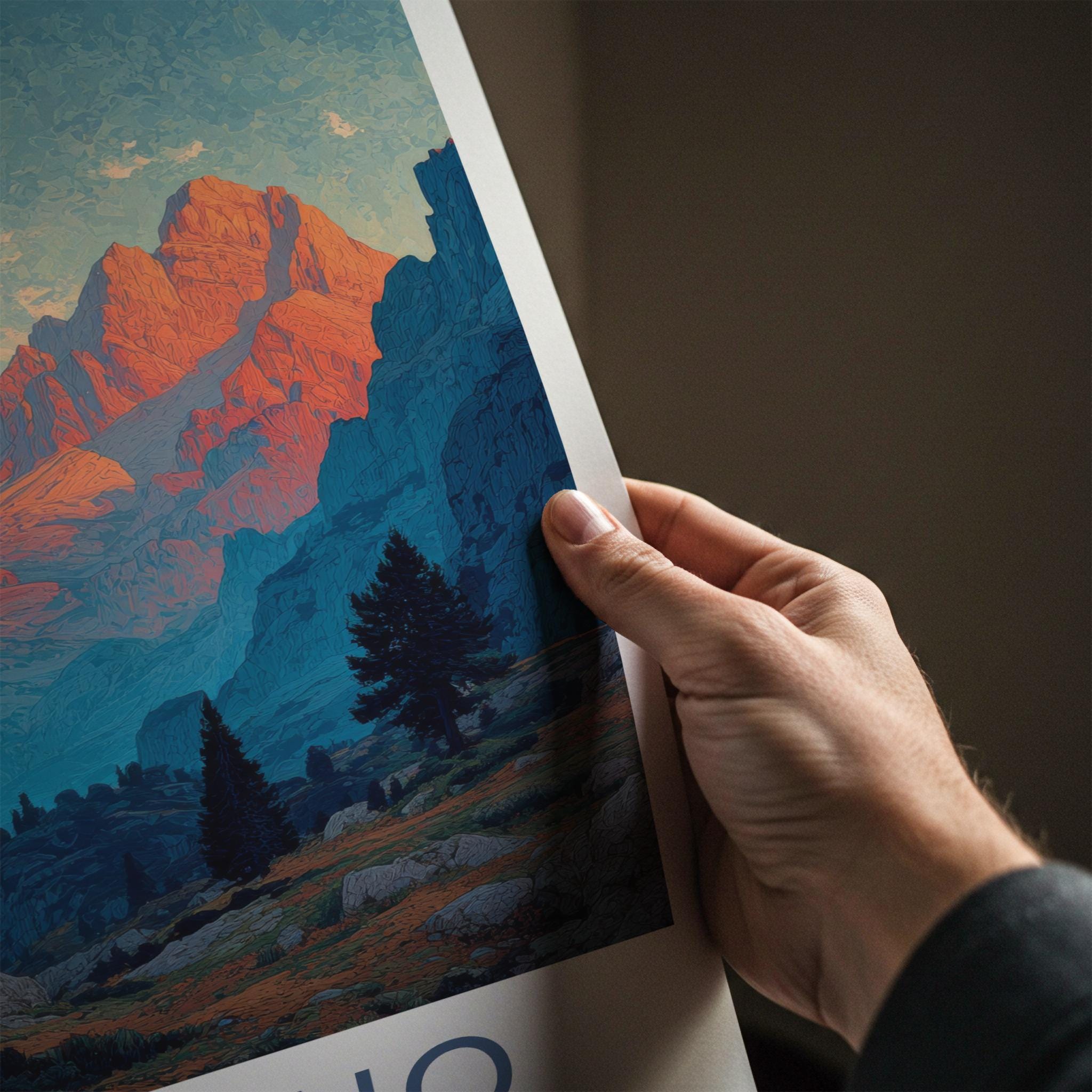 Trentino Poster - Italy Travel Art - Alpenglow Mountain Peaks Wall Decor