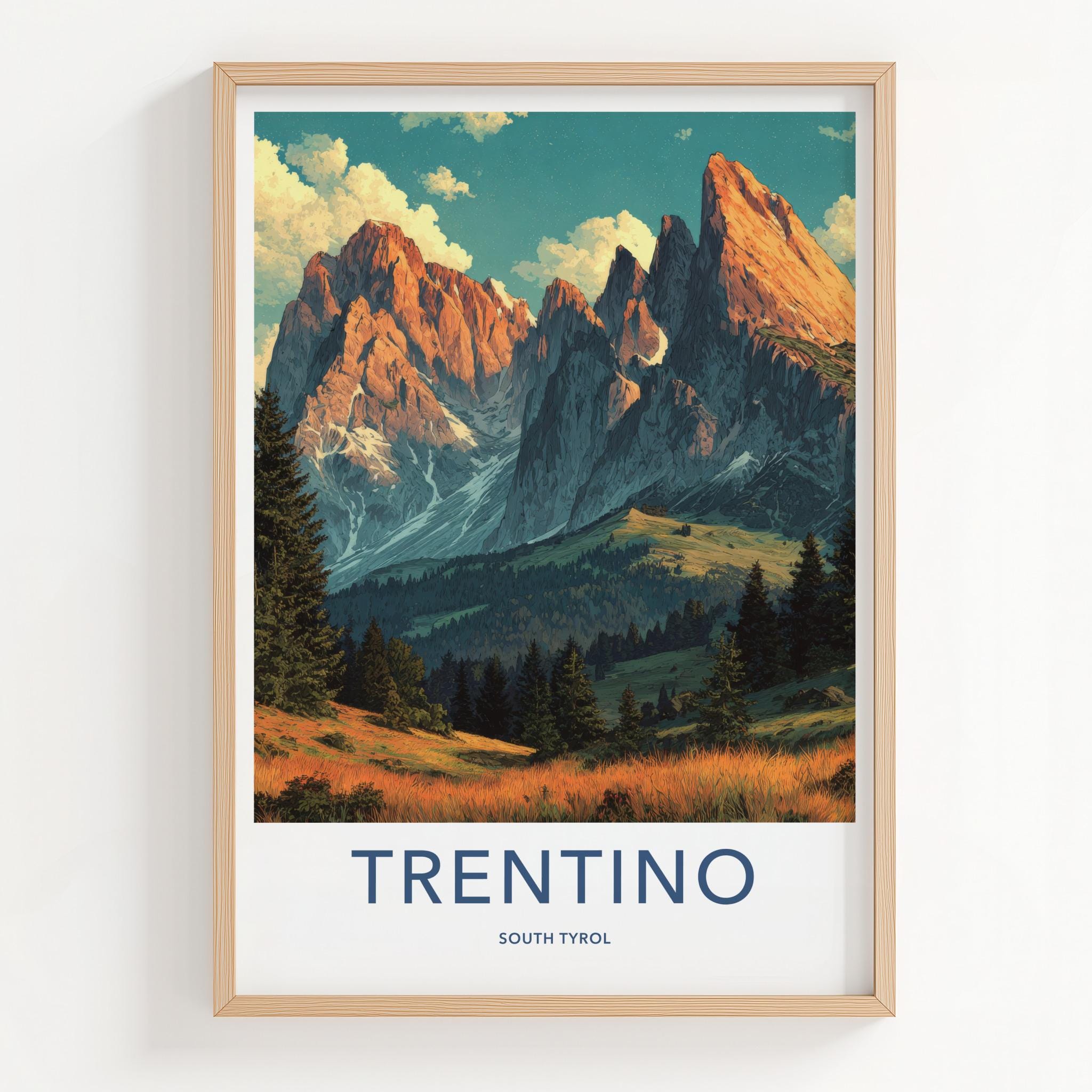 TRENTINO Poster - Italy Travel Art - Dolomites Alpine Landscape Home Decor