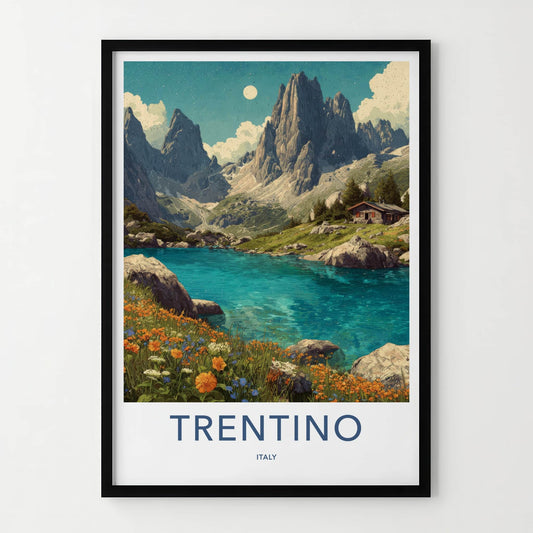 Trentino Poster - Italy Travel Art - Mountain Lakeside Cabin Wall Decor