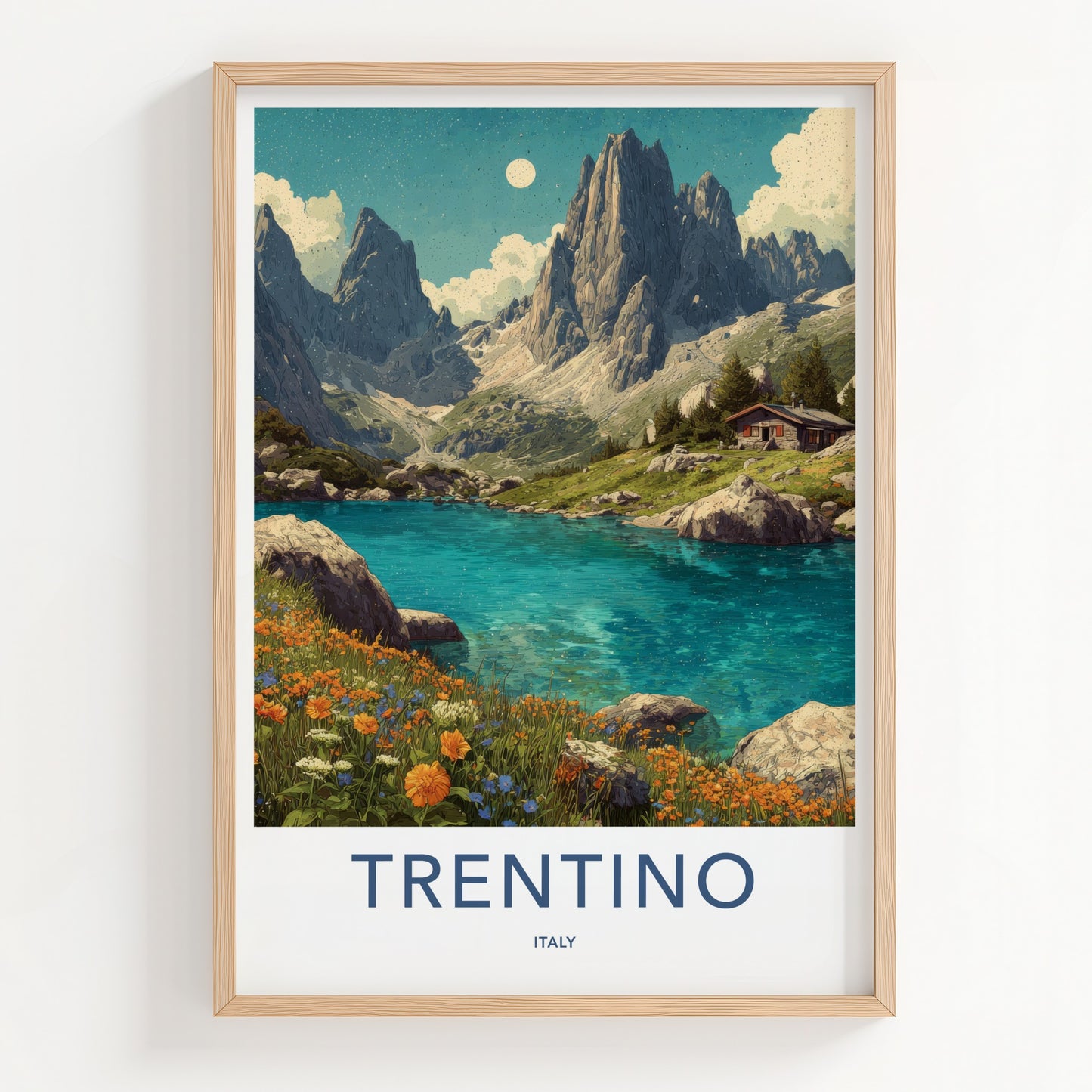 Trentino Poster - Italy Travel Art - Mountain Lakeside Cabin Wall Decor