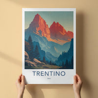Trentino Poster - Italy Travel Art - Red Dolomite Mountains Home Decor