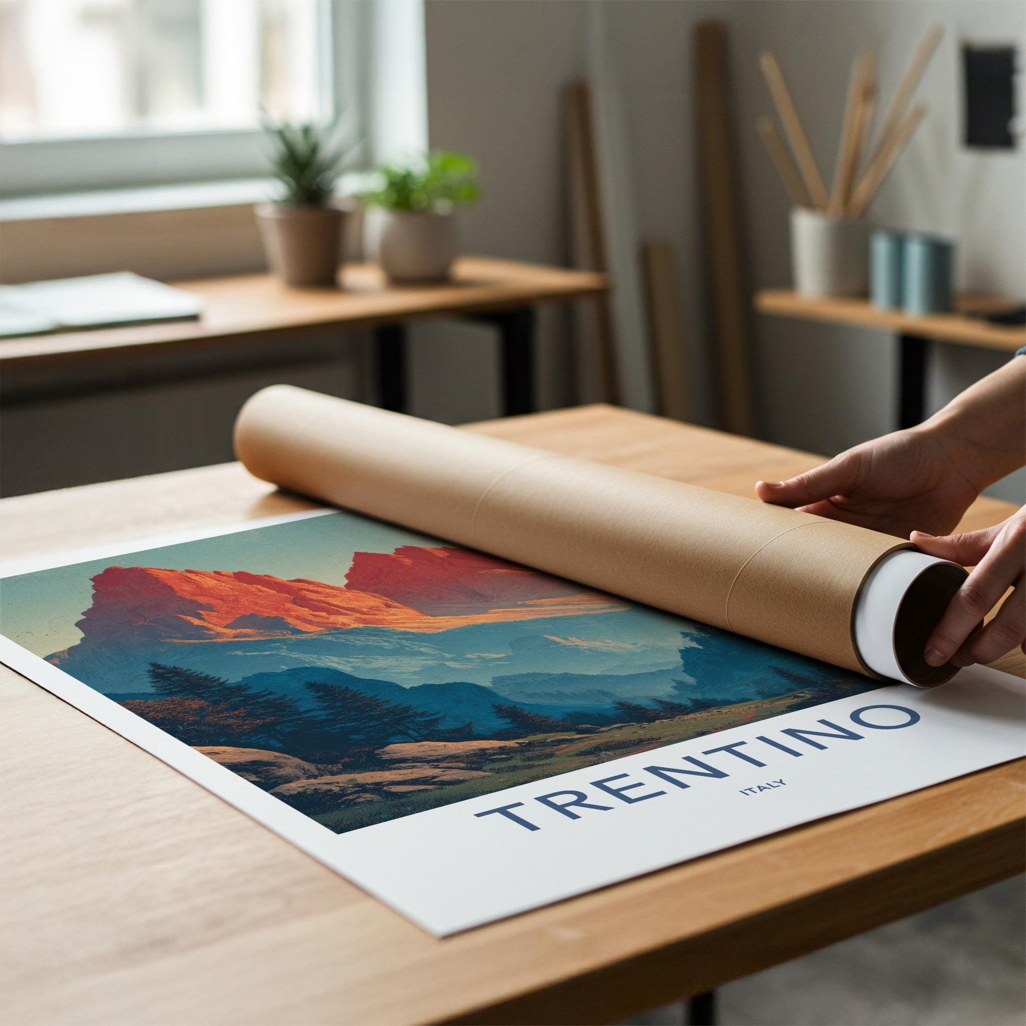 Trentino Poster - Italy Travel Art - Red Dolomite Mountains Home Decor