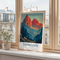 Trentino Poster - Italy Travel Art - Red Dolomite Mountains Home Decor