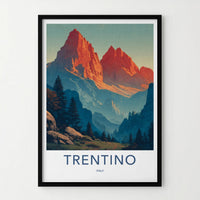 Trentino Poster - Italy Travel Art - Red Dolomite Mountains Home Decor