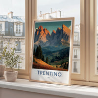 Trentino Poster - Italy Travel Art - Sunset Mountain Valley Home Decor