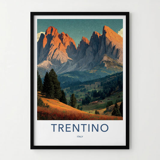 Trentino Poster - Italy Travel Art - Sunset Mountain Valley Home Decor