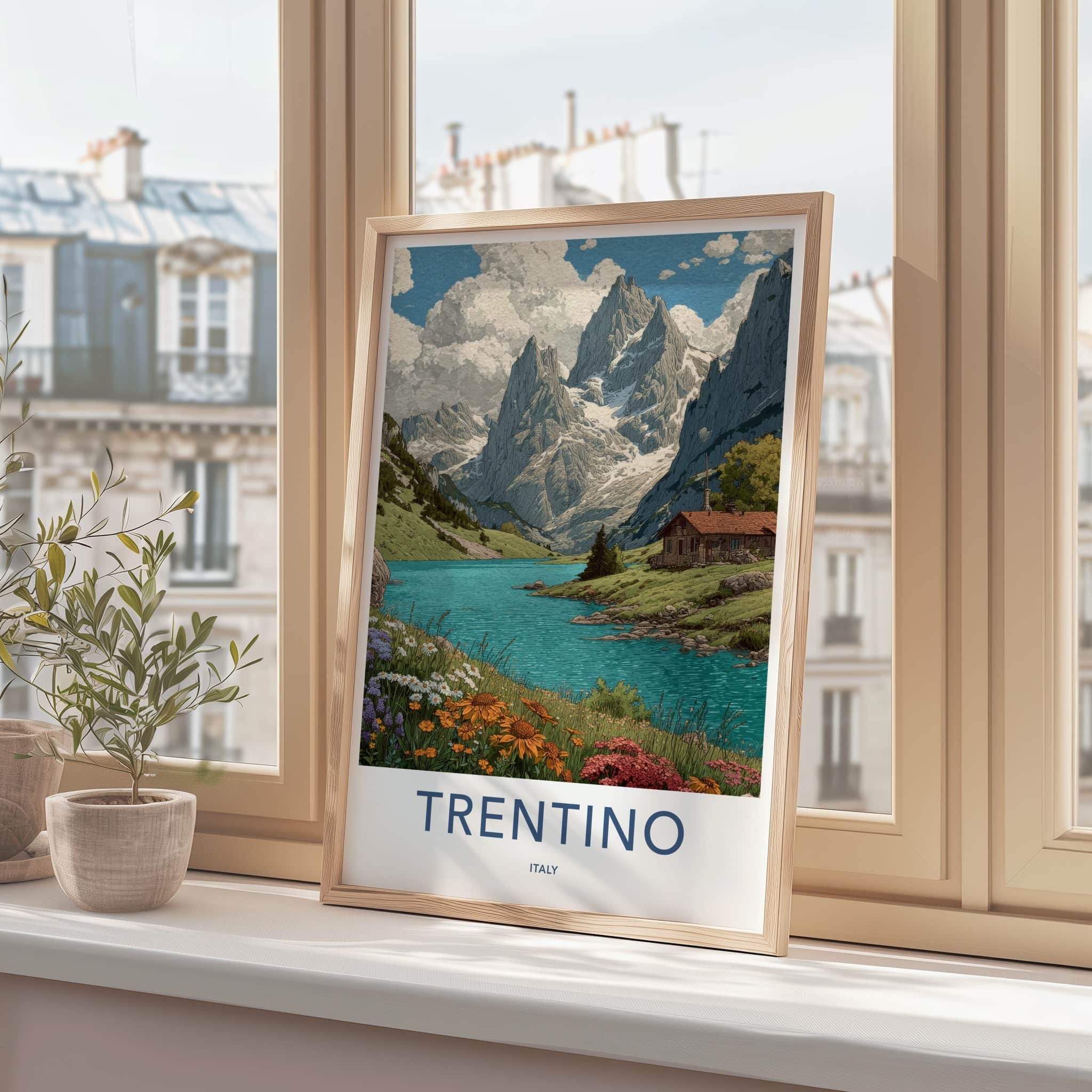 Trentino Poster - Italy Travel Print - Mountain Lake Cabin Wall Decor