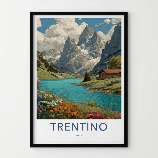 Trentino Poster - Italy Travel Print - Mountain Lake Cabin Wall Decor