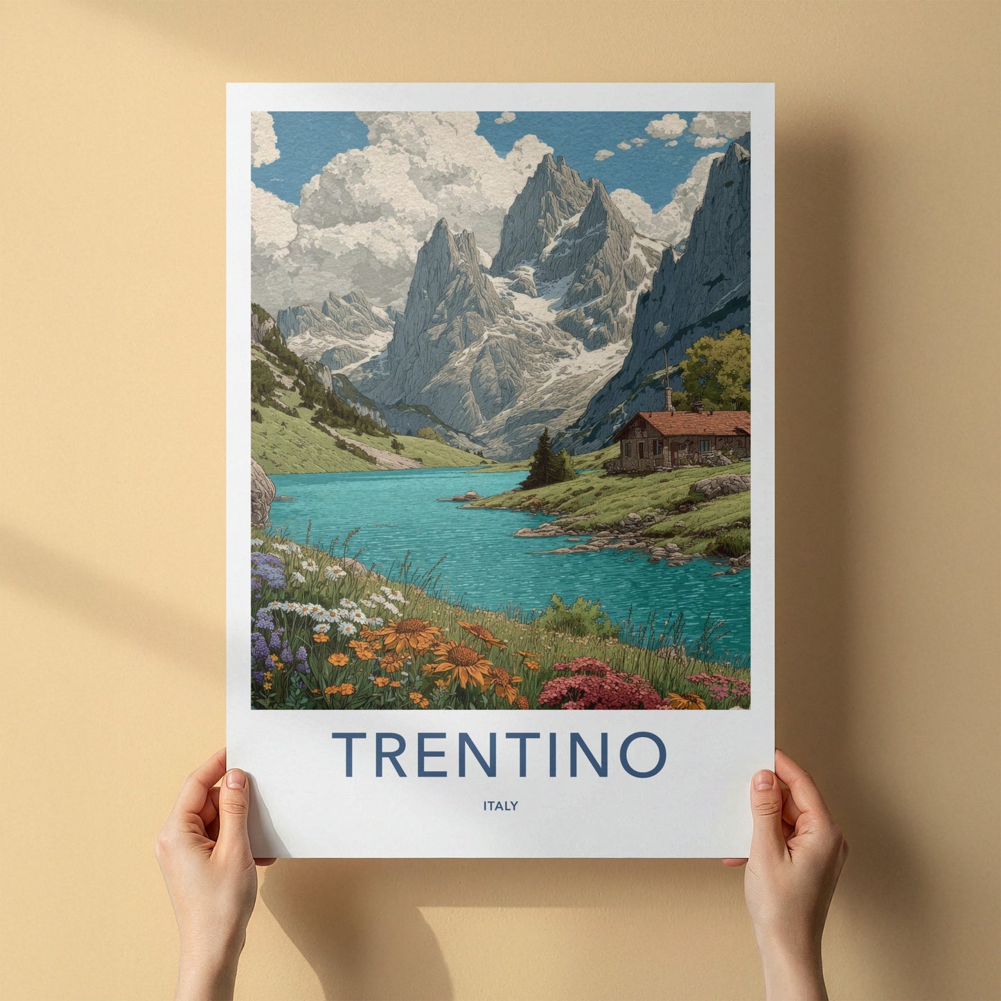 Trentino Poster - Italy Travel Print - Mountain Lake Cabin Wall Decor