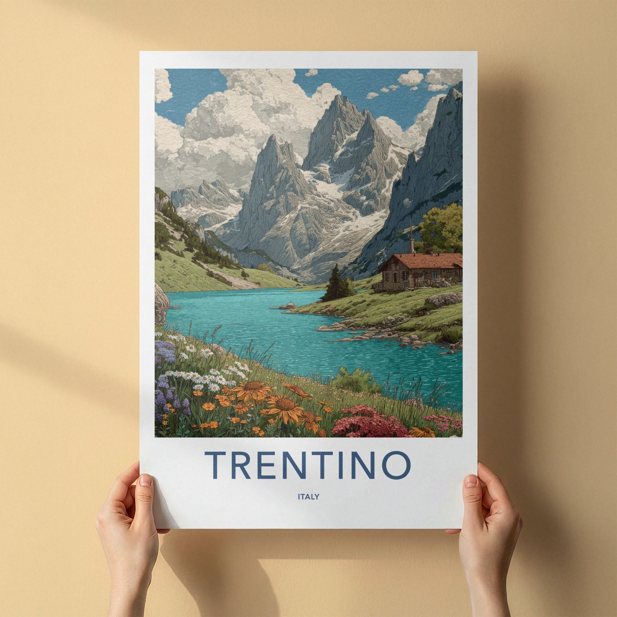 Trentino Poster - Italy Travel Print - Mountain Lake Cabin Wall Decor