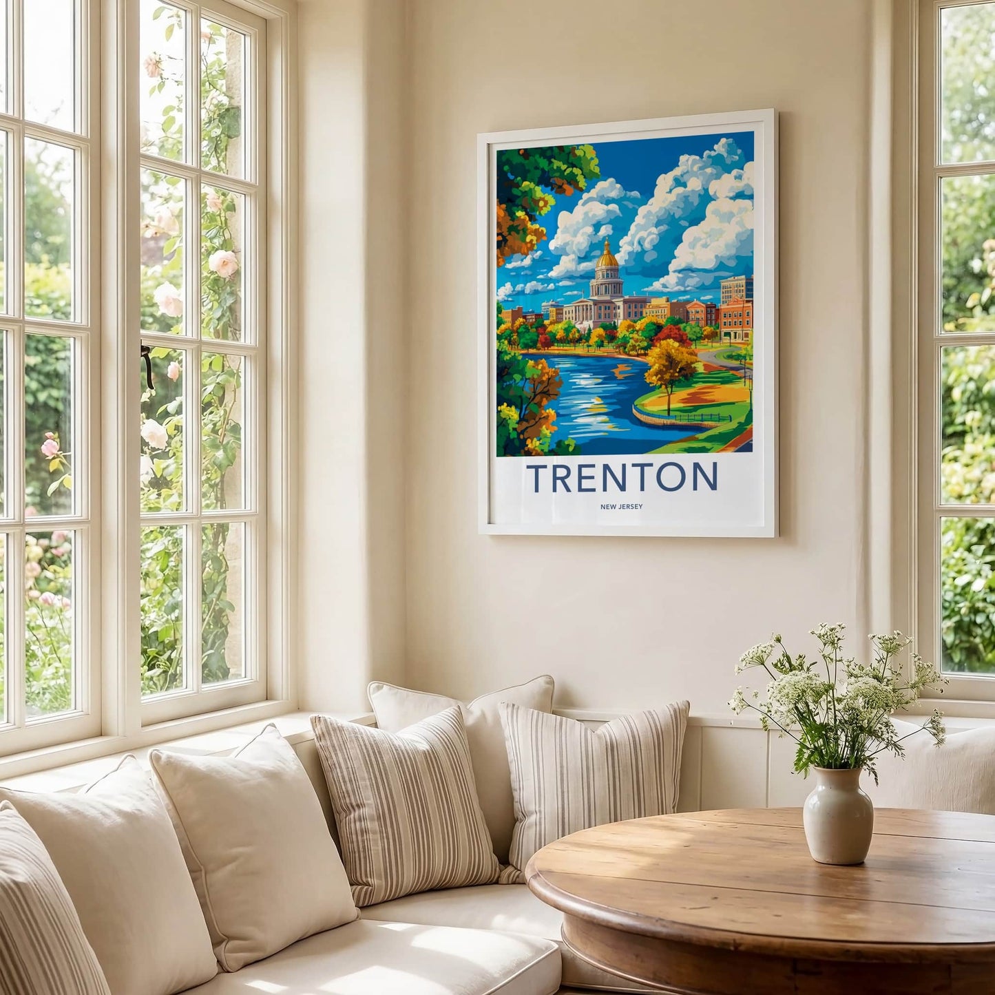 Trenton Poster - New Jersey Art Print - Riverfront Capitol Fall Home Decor