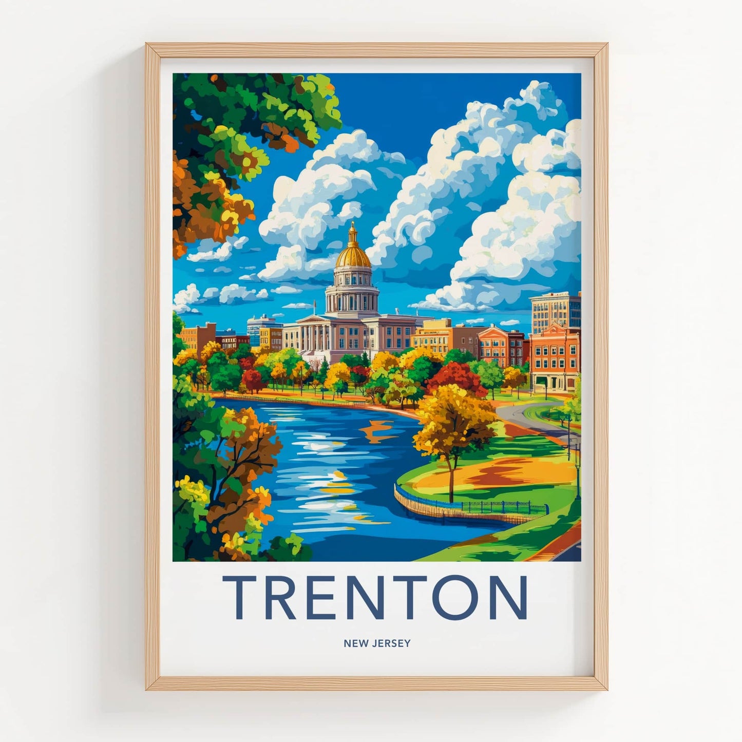 Trenton Poster - New Jersey Art Print - Riverfront Capitol Fall Home Decor