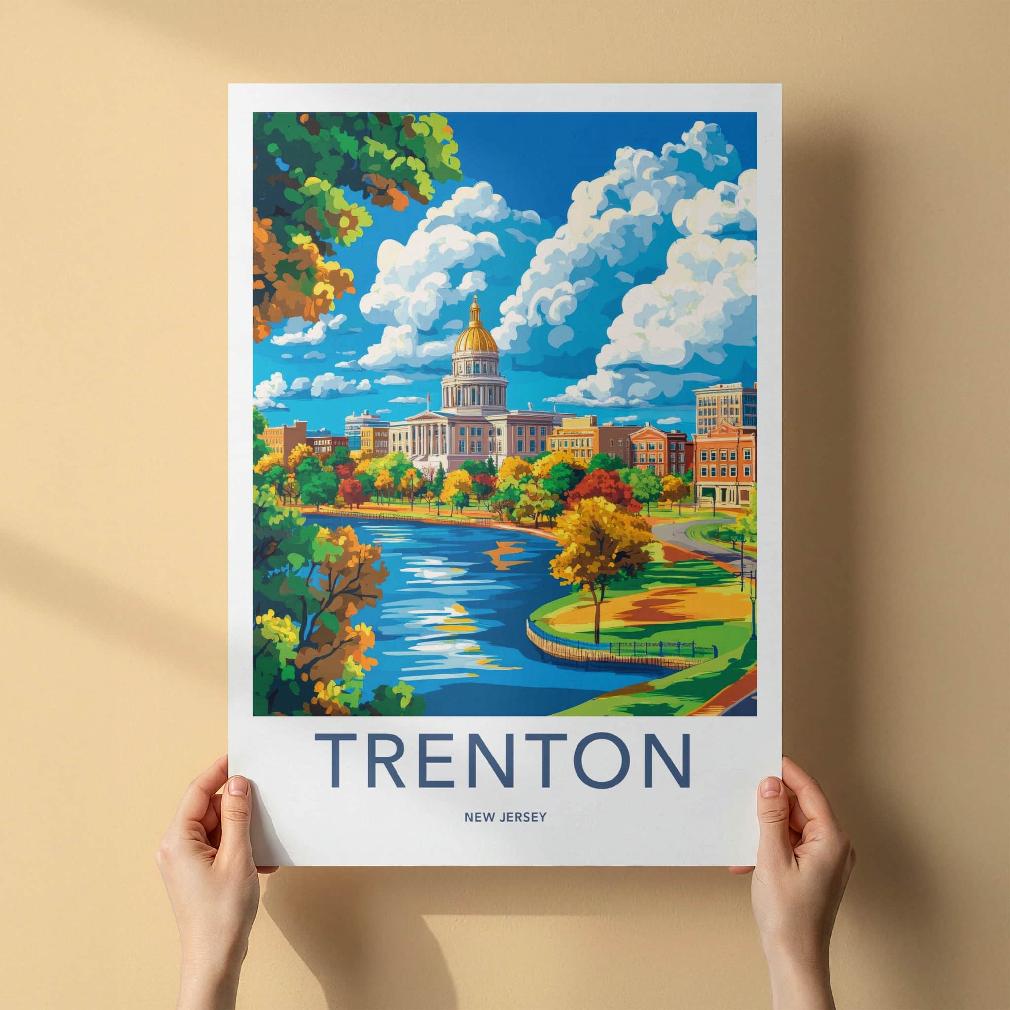 Trenton Poster - New Jersey Art Print - Riverfront Capitol Fall Home Decor