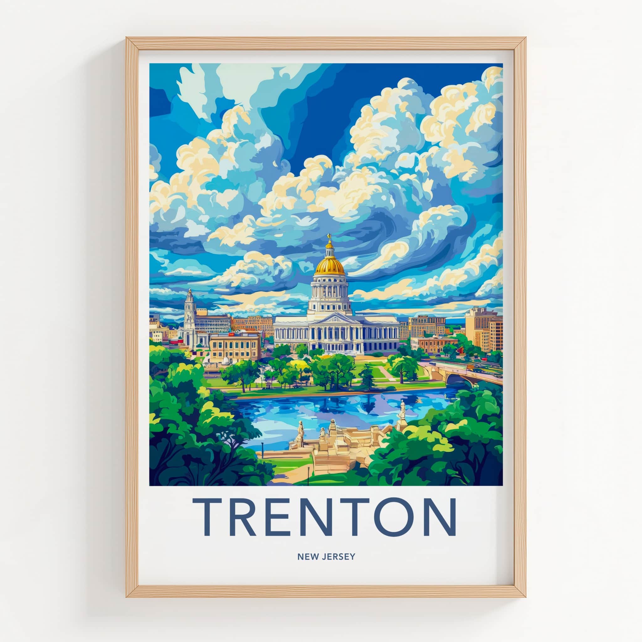 Trenton Poster - New Jersey Travel Art - Capitol Building River Home Decor