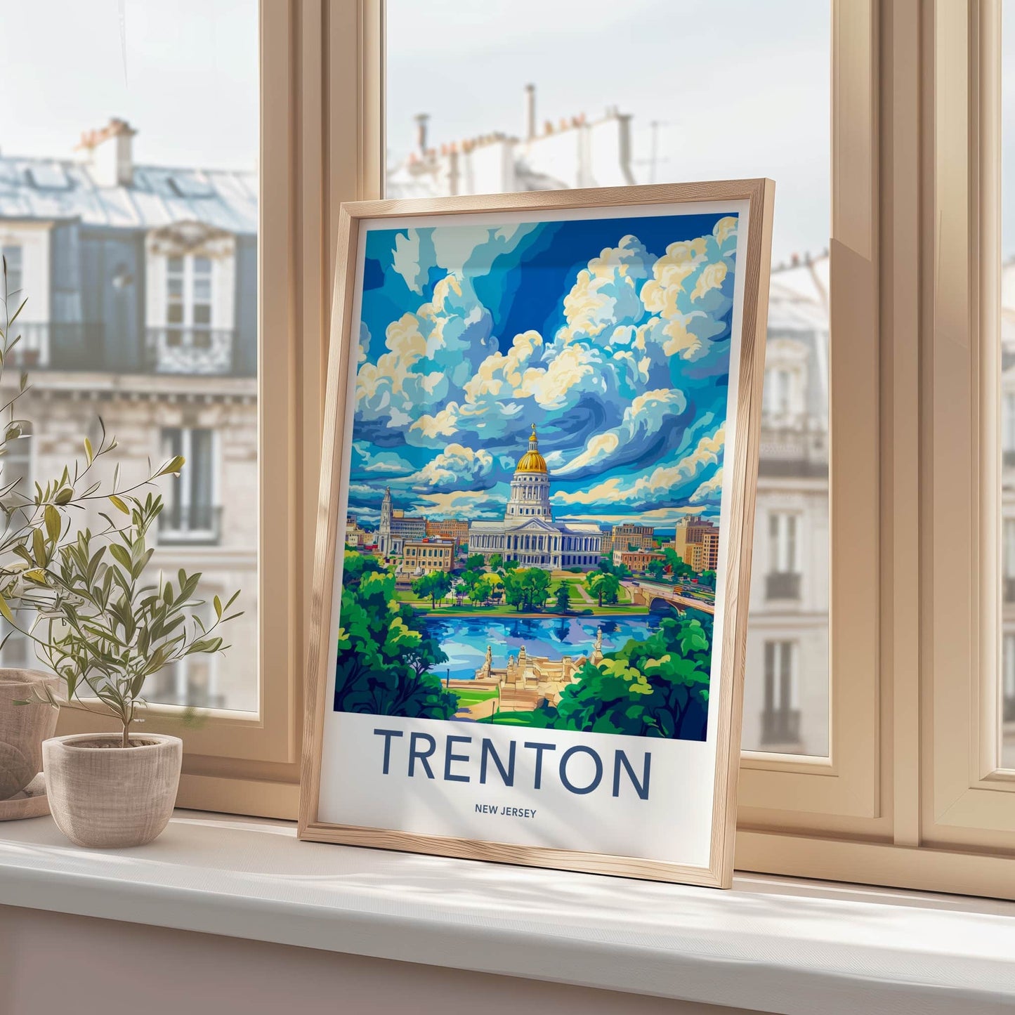 Trenton Poster - New Jersey Travel Art - Capitol Building River Home Decor