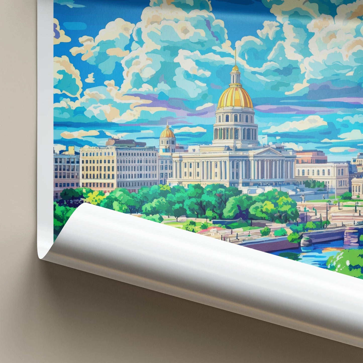 Trenton Poster - New Jersey Travel Art - Capitol River Scene Home Decor