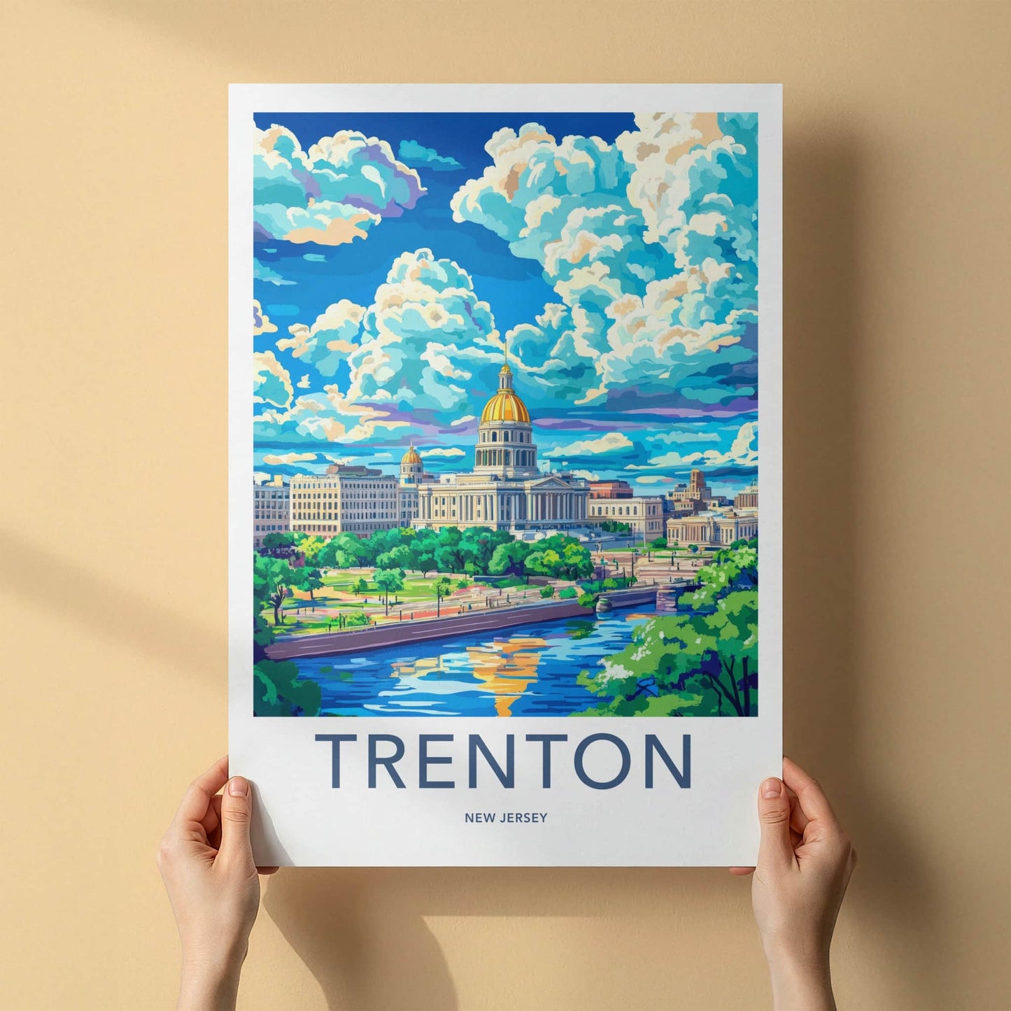 Trenton Poster - New Jersey Travel Art - Capitol River Scene Home Decor