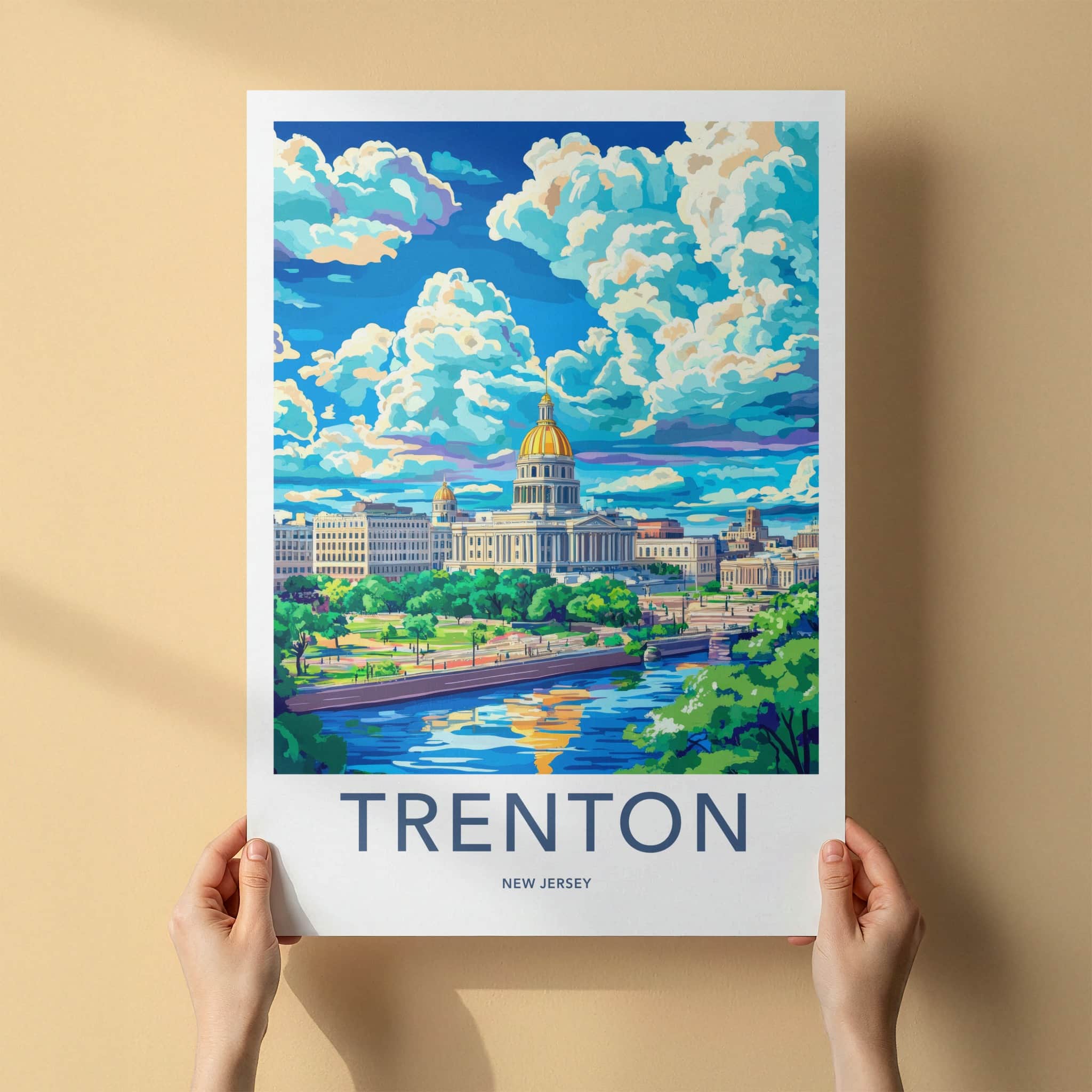 Trenton Poster - New Jersey Travel Art - Capitol River Scene Home Decor