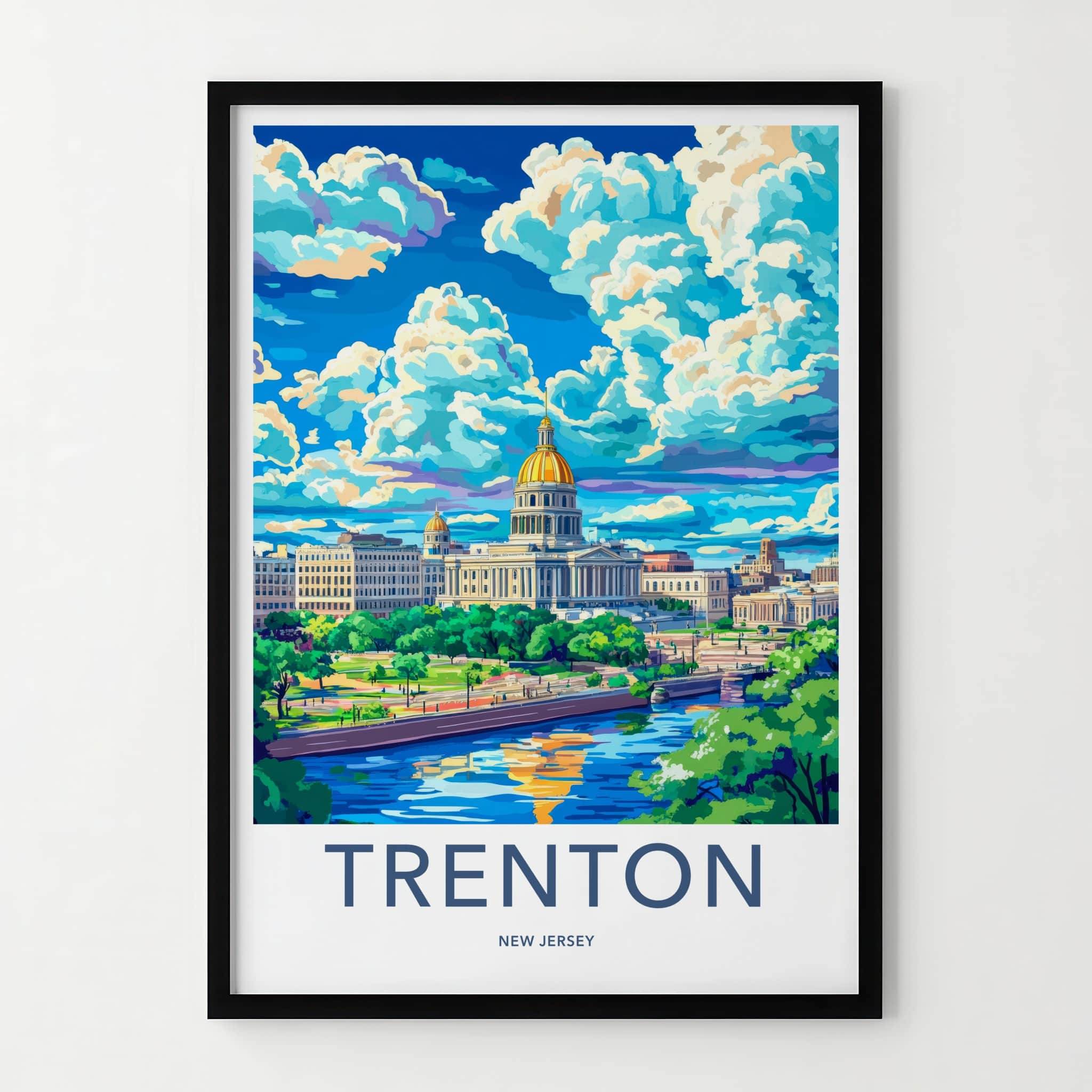 Trenton Poster - New Jersey Travel Art - Capitol River Scene Home Decor
