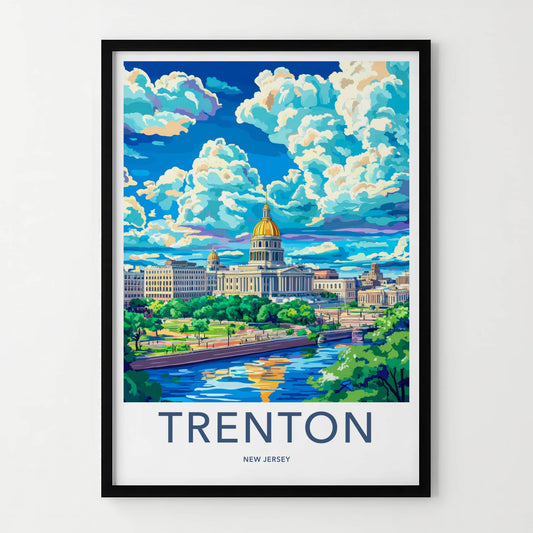 Trenton Poster - New Jersey Travel Art - Capitol River Scene Home Decor