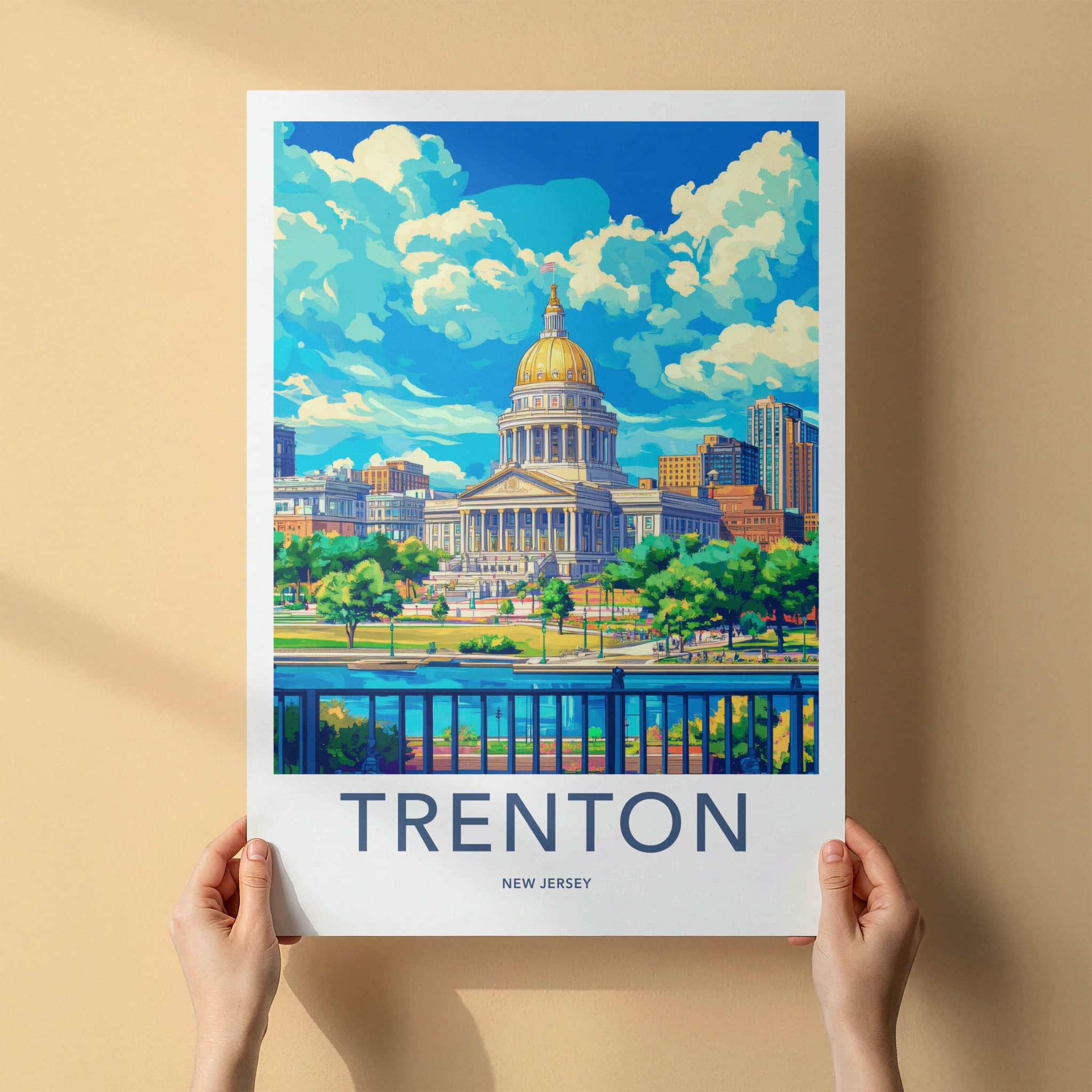 Trenton Poster - New Jersey Travel Art - Golden Dome Capitol Home Decor