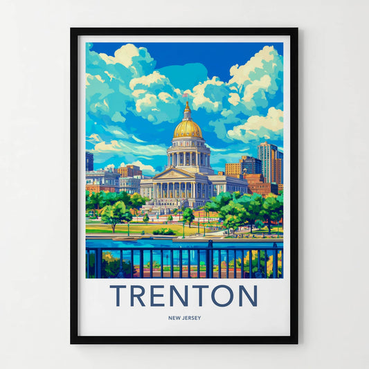 Trenton Poster - New Jersey Travel Art - Golden Dome Capitol Home Decor