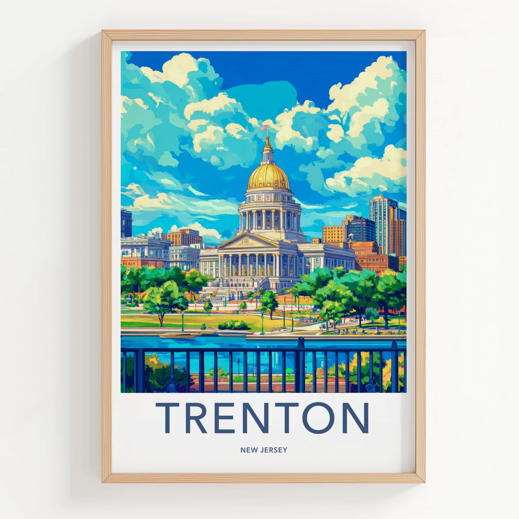 Trenton Poster - New Jersey Travel Art - Golden Dome Capitol Home Decor