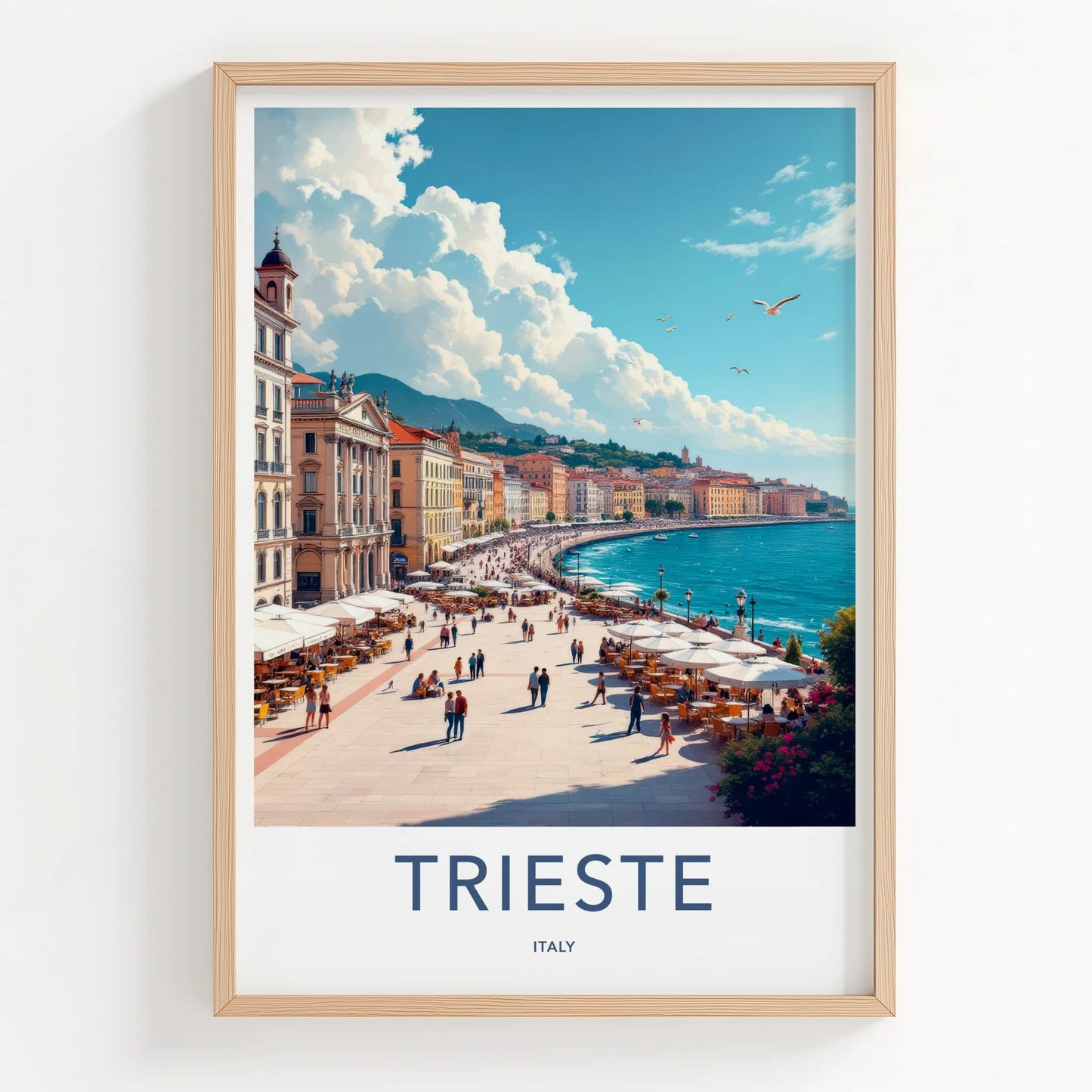 Trieste Poster - Italy Travel Print - Busy Waterfront Scene Home Decor