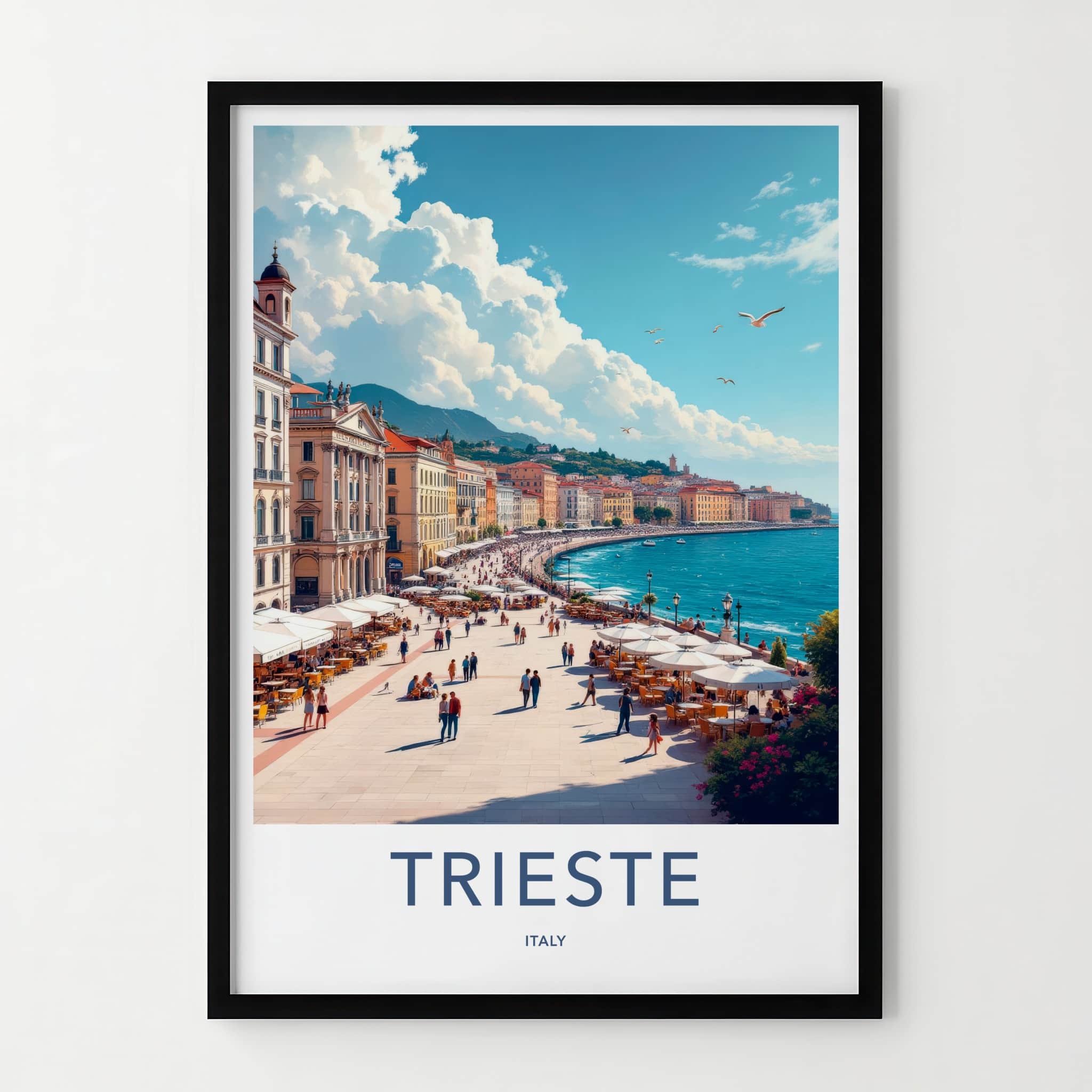 Trieste Poster - Italy Travel Print - Busy Waterfront Scene Home Decor