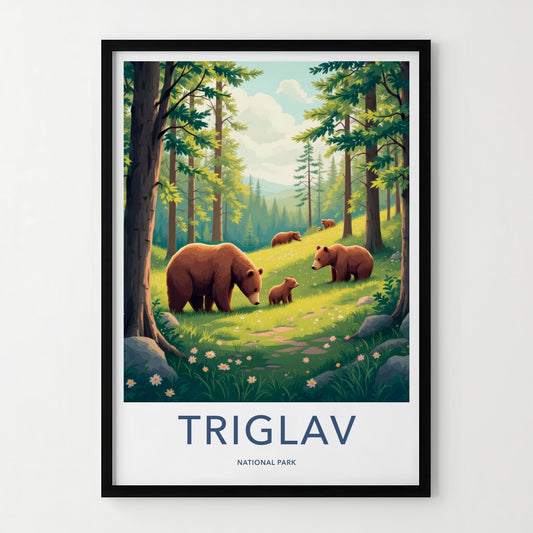 Triglav National Park Poster - Slovenia Travel Art - Bear Family Woods Home Decor