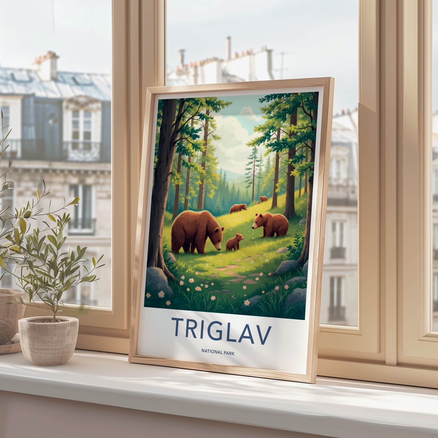 Triglav National Park Poster - Slovenia Travel Art - Bear Family Woods Home Decor