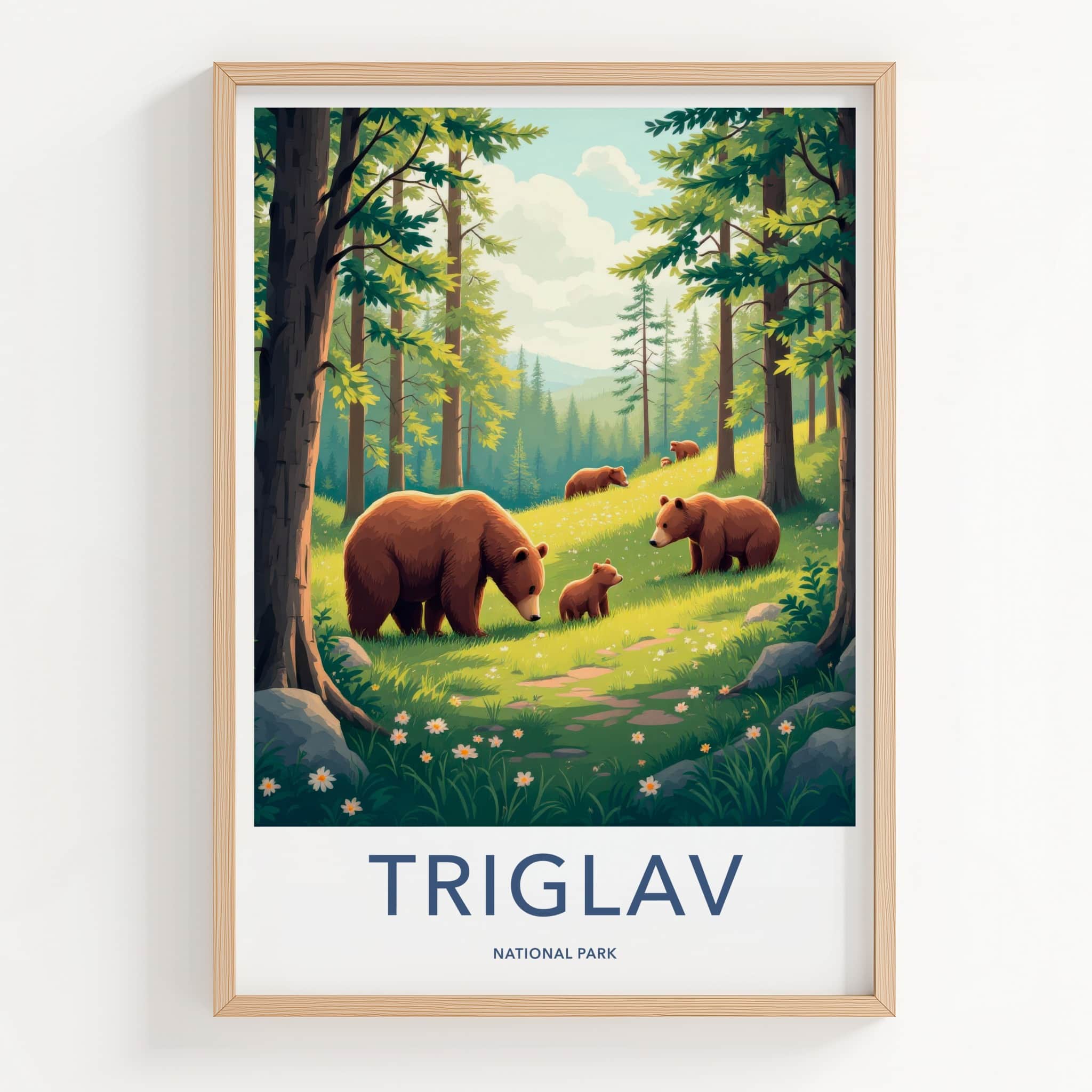 Triglav National Park Poster - Slovenia Travel Art - Bear Family Woods Home Decor